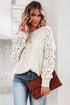 Hollow-Out Puffy Sleeve Drop Shoulder Round Neck Knit Pullover Sweater