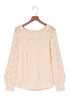 Hollow-Out Puffy Sleeve Drop Shoulder Round Neck Knit Pullover Sweater