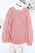 Hollow-Out Puffy Sleeve Drop Shoulder Round Neck Knit Pullover Sweater