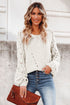 Hollow-Out Puffy Sleeve Drop Shoulder Round Neck Knit Pullover Sweater