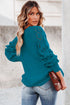Hollow-Out Puffy Sleeve Drop Shoulder Round Neck Knit Pullover Sweater