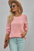 Hollow-Out Puffy Sleeve Drop Shoulder Round Neck Knit Pullover Sweater