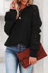 Hollow-Out Puffy Sleeve Drop Shoulder Round Neck Knit Pullover Sweater