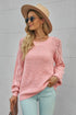 Hollow-Out Puffy Sleeve Drop Shoulder Round Neck Knit Pullover Sweater