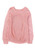 Hollow-Out Puffy Sleeve Drop Shoulder Round Neck Knit Pullover Sweater