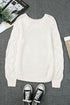 Hollow-Out Puffy Sleeve Drop Shoulder Round Neck Knit Pullover Sweater