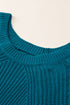 Hollow-Out Puffy Sleeve Drop Shoulder Round Neck Knit Pullover Sweater