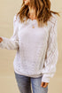 Hollow-Out Puffy Sleeve Drop Shoulder Round Neck Knit Pullover Sweater