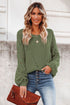 Hollow-Out Puffy Sleeve Drop Shoulder Round Neck Knit Pullover Sweater