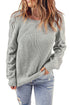 Hollow-Out Puffy Sleeve Drop Shoulder Round Neck Knit Pullover Sweater