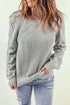 Hollow-Out Puffy Sleeve Drop Shoulder Round Neck Knit Pullover Sweater