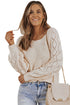 Hollow-Out Puffy Sleeve Drop Shoulder Round Neck Knit Pullover Sweater