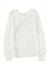 Hollow-Out Puffy Sleeve Drop Shoulder Round Neck Knit Pullover Sweater