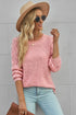 Hollow-Out Puffy Sleeve Drop Shoulder Round Neck Knit Pullover Sweater
