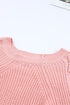 Hollow-Out Puffy Sleeve Drop Shoulder Round Neck Knit Pullover Sweater