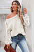 Hollow-Out Puffy Sleeve Drop Shoulder Round Neck Knit Pullover Sweater