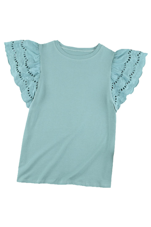 Hollow Out Ruffle Sleeve T-Shirt