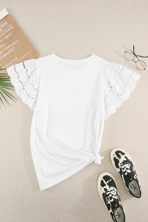 Hollow Out Ruffle Sleeve T-Shirt