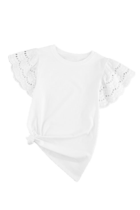 Hollow Out Ruffle Sleeve T-Shirt