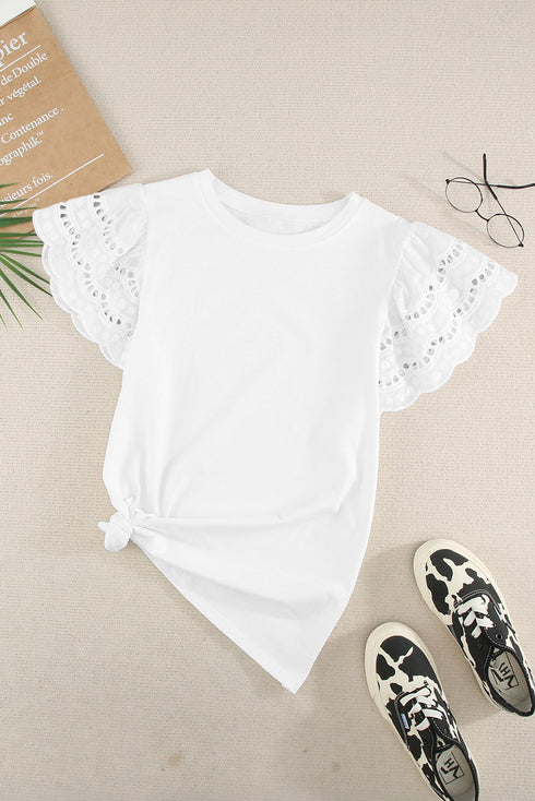Hollow Out Ruffle Sleeve T-Shirt