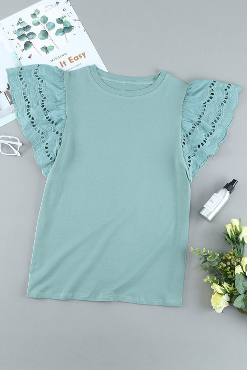 Hollow Out Ruffle Sleeve T-Shirt