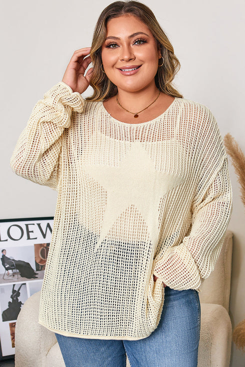 Hollow Out Textured Knit Star Print Sweater