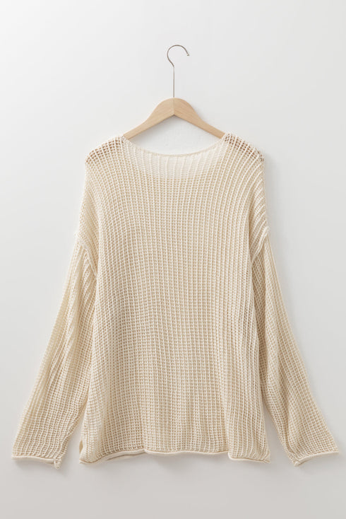 Hollow Out Textured Knit Star Print Sweater