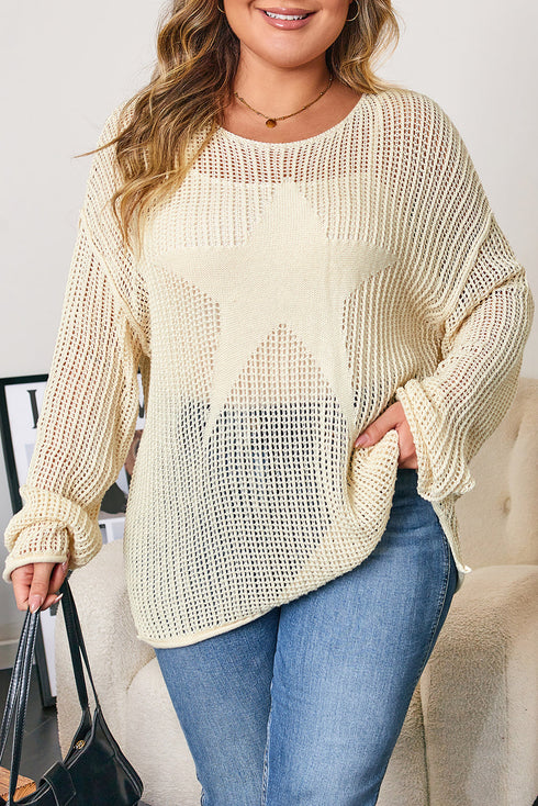 Hollow Out Textured Knit Star Print Sweater