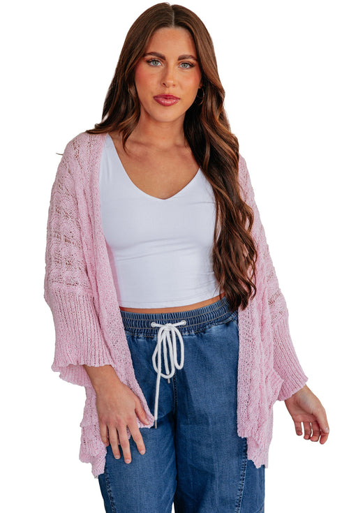 Hollow Pattern Crochet Drop Shoulder Open Front Sweater Cardigan