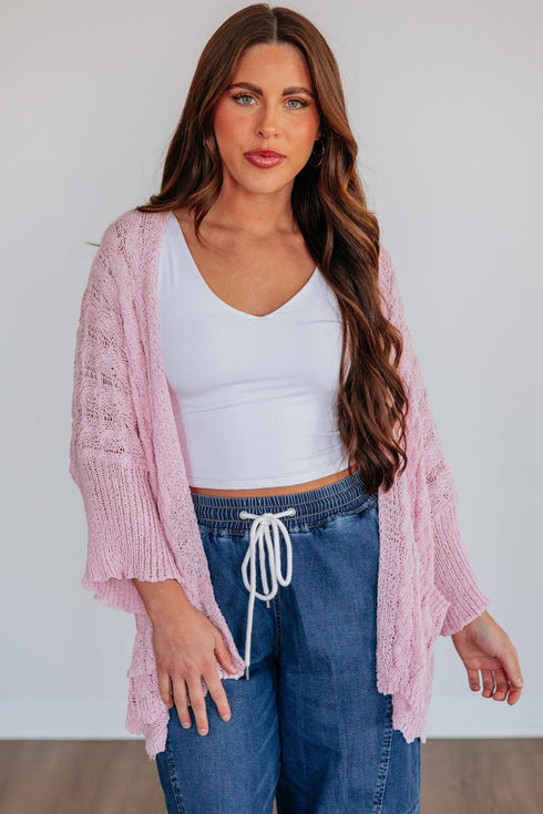 Hollow Pattern Crochet Drop Shoulder Open Front Sweater Cardigan