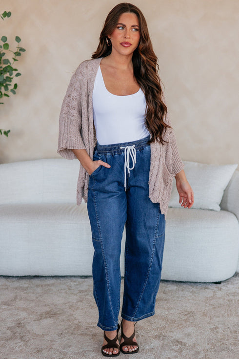 Hollow Pattern Crochet Drop Shoulder Open Front Sweater Cardigan