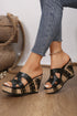 Hollowed Detail Faux Leather Rivet Wedge Slippers