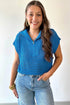 Hollowed Knit Zipper Collar Short Sleeve Casual Sweater