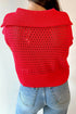 Hollowed Knit Zipper Collar Short Sleeve Casual Sweater