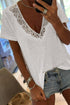 Hollowed Lace Splicing V Neck T Shirt