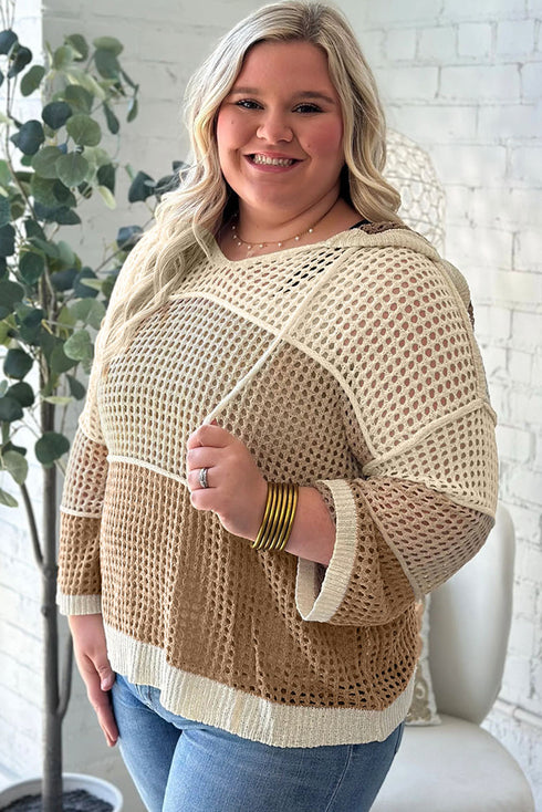 Hollowed Open Knit Pullover Hooded Jumper Sweater
