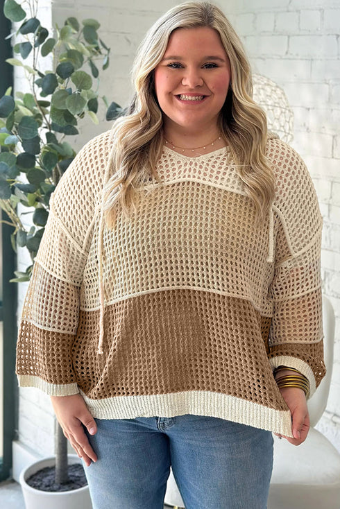 Hollowed Open Knit Pullover Hooded Jumper Sweater