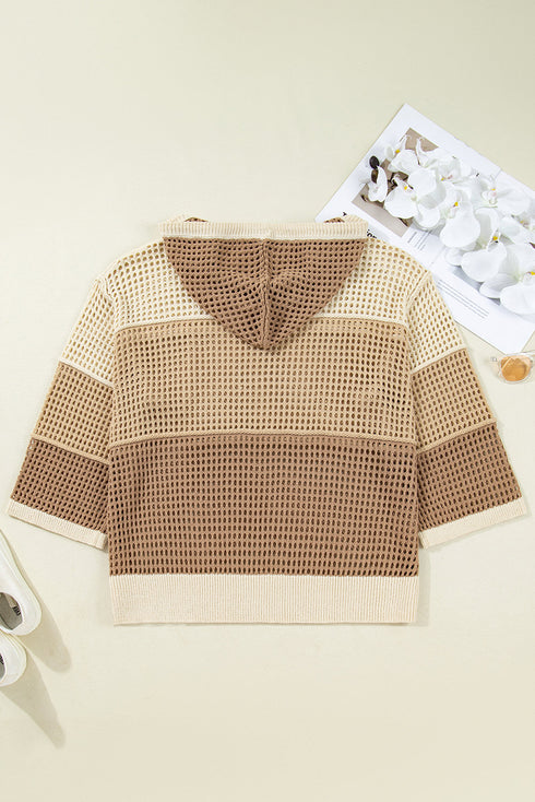 Hollowed Open Knit Pullover Hooded Jumper Sweater