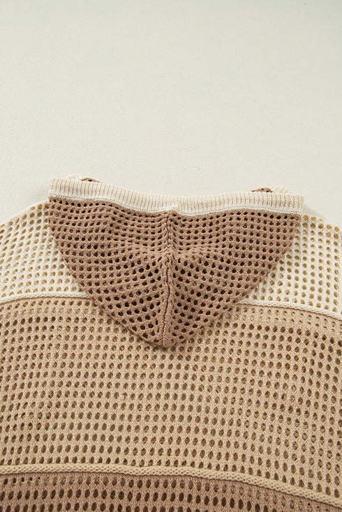Hollowed Open Knit Pullover Hooded Jumper Sweater