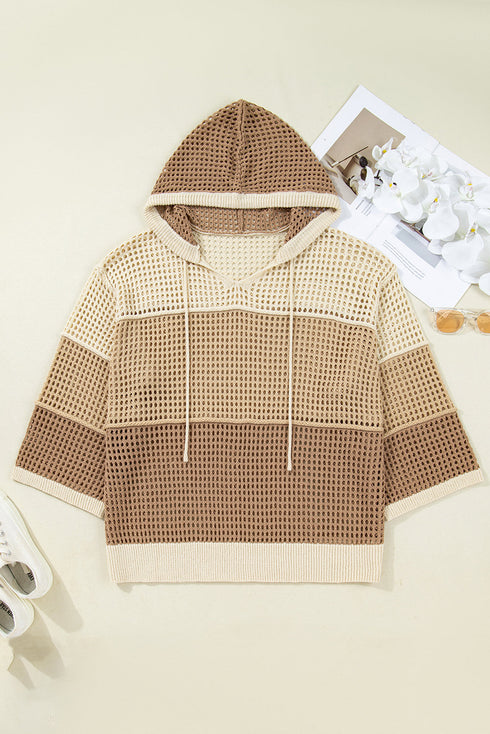 Hollowed Open Knit Pullover Hooded Jumper Sweater