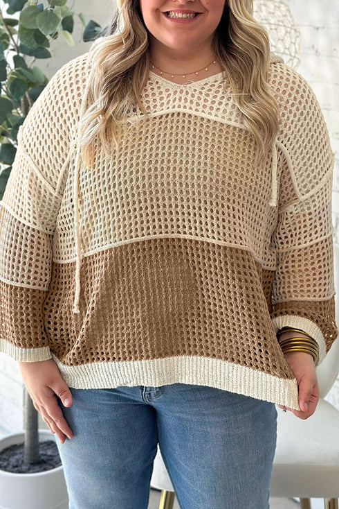 Hollowed Open Knit Pullover Hooded Jumper Sweater