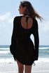 Hollowout Knit Bell Sleeve Drawstring Short Beach dress