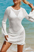 Hollowout Knit Bell Sleeve Drawstring Short Beach dress