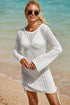 Hollowout Knit Bell Sleeve Drawstring Short Beach dress