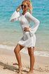 Hollowout Knit Bell Sleeve Drawstring Short Beach dress