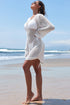 Hollowout Knit Bell Sleeve Drawstring Short Beach dress