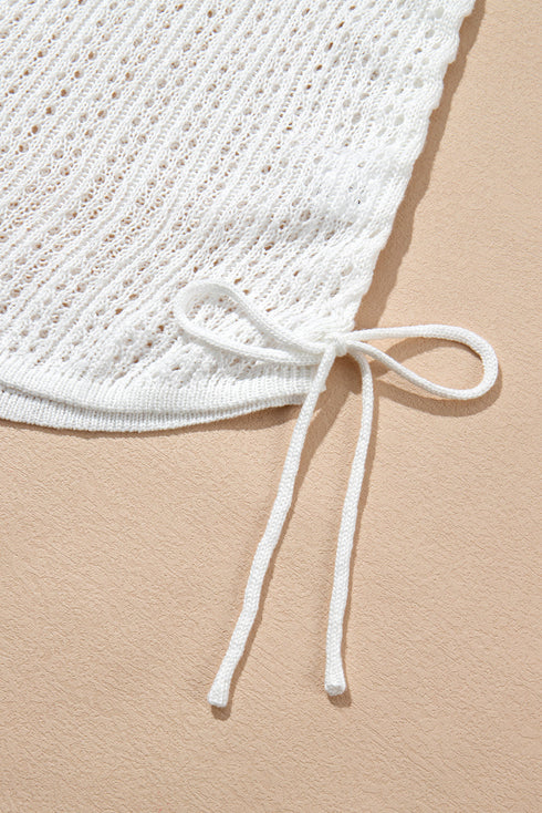 Hollowout Knit Bell Sleeve Drawstring Short Beach dress