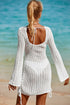 Hollowout Knit Bell Sleeve Drawstring Short Beach dress