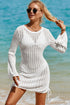 Hollowout Knit Bell Sleeve Drawstring Short Beach dress
