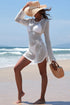 Hollowout Knit Bell Sleeve Drawstring Short Beach dress